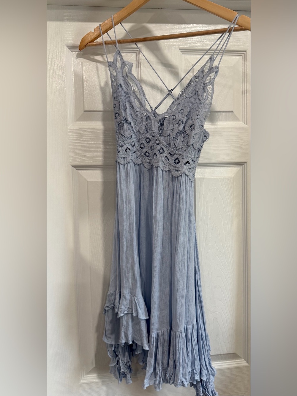 Free People Light Blue Lace-Trim Mini Dress - Picture 3 of 7